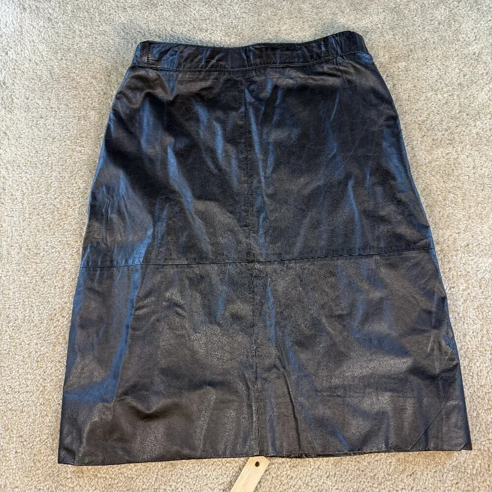 VTG 90s Tibor Black Genuine Leather Mini Skirt Women Sz L High Waist Korea F443